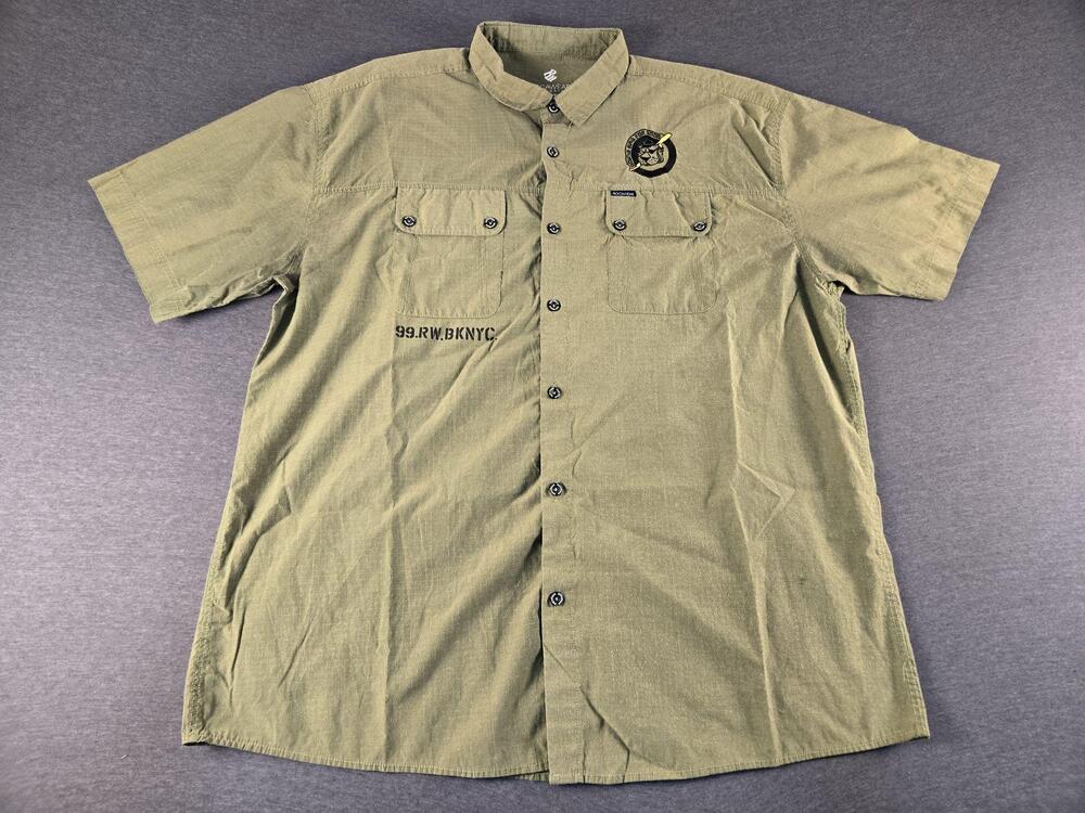 Rocawear Shirt Mens 5XL Green Classic Big & Tall Button Up Embroidered Pockets